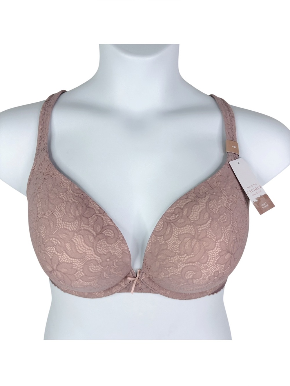 NWT Cacique Boost Plunge Push Up Bra sz 40C * Mauve Pink Paisley Lace Overlay
